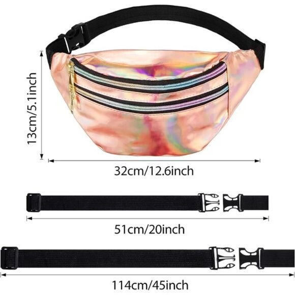 2 Pieces Holographic Fanny Pack for Women Colorful Sport Waist Bag Pack - Picture 2 of 6